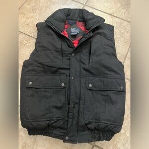 Hugo Valentino Medium Mens Black Puff Cotton Vest Zip Hidden Hood Flannel Lined